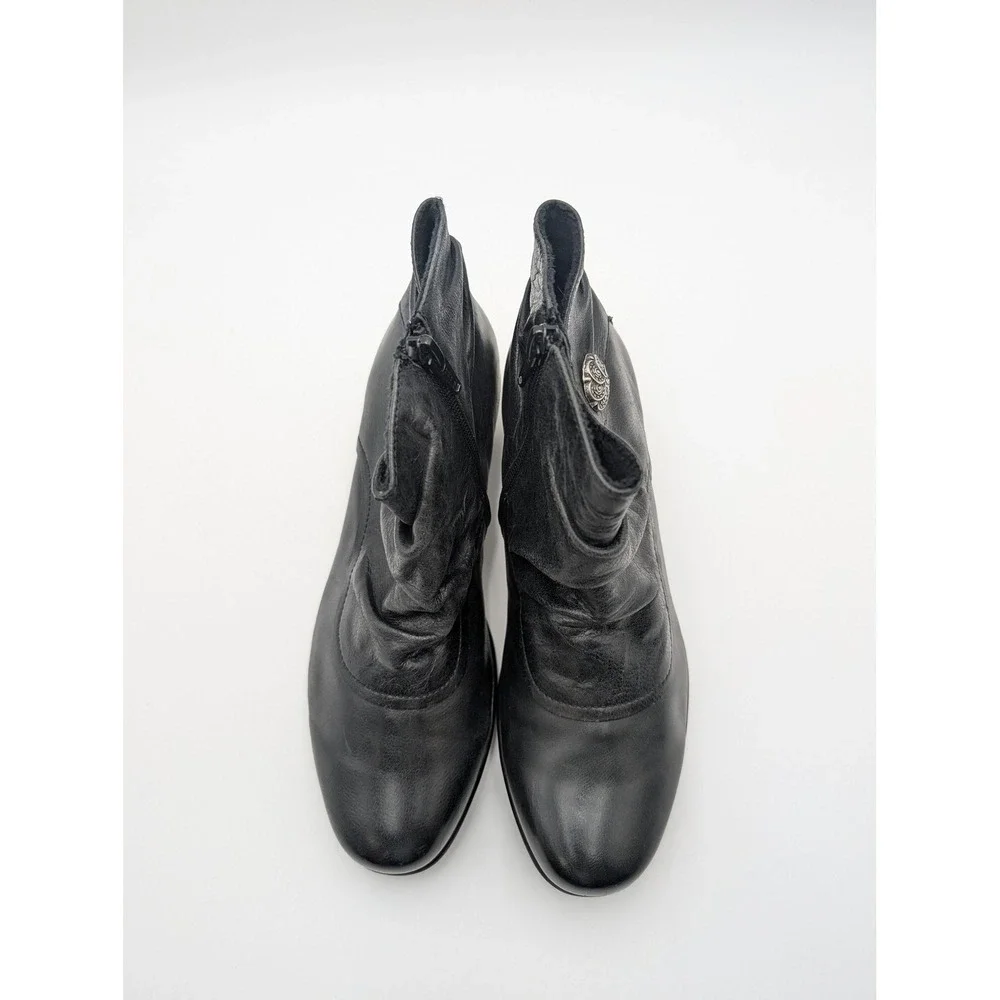 Romika Boots Womens‎ Size 6.5 Black Leather Ruched Ankle Bootie Low Heel Shoes